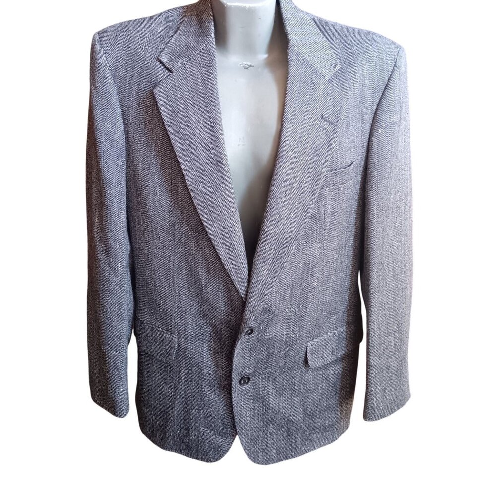 Vintage Blazer 42L Dobbshire Tailored USA Gray Wool Jacket 2Button Herringbone